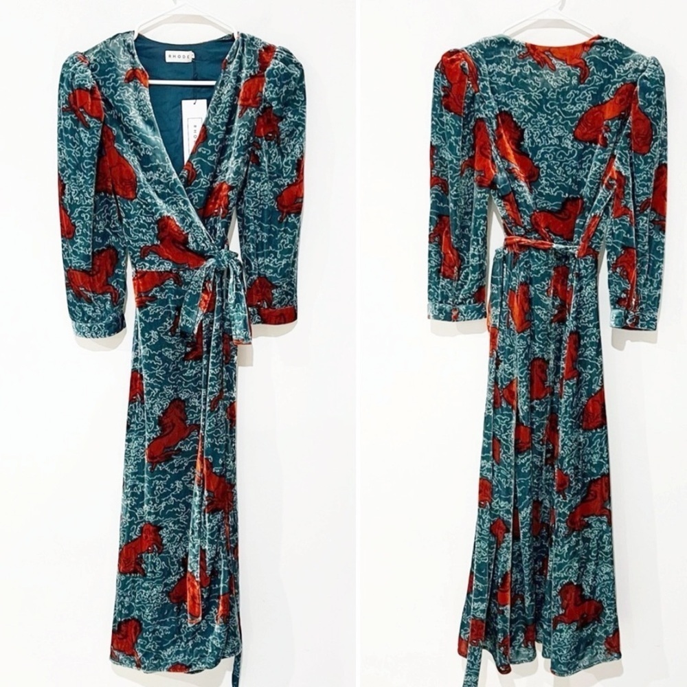 RHODE Blue Plunge Neck Sundress with Cuffed Sleeves - Picture 5 of 10